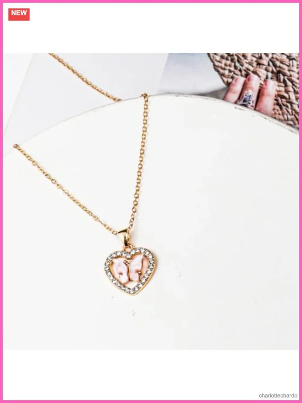 Butterfly Pendant Necklace Acrylic Rhinestone Adjustable Retro Boho Jewelry Gift